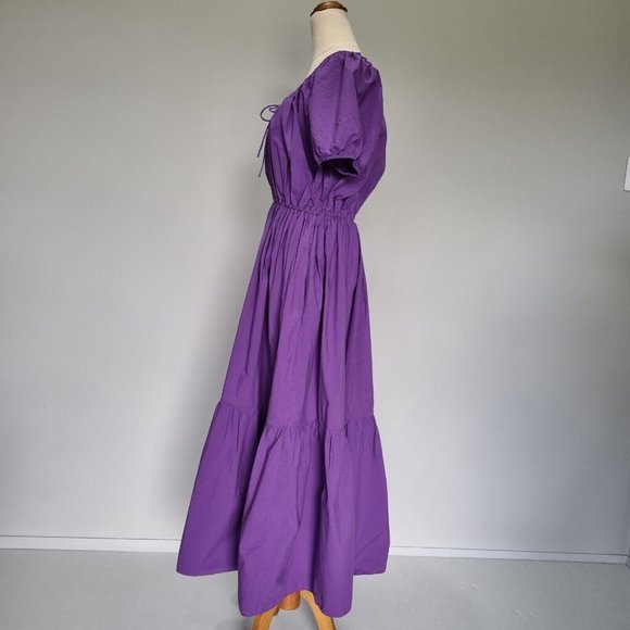 Matteau Purple Organic Cotton Drawcord Midi Dress Size 3 - Picture 3 of 11